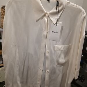 New Theory Womens Ivory Blouse